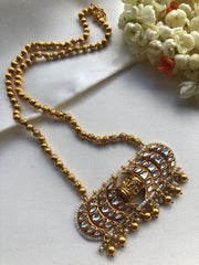 Gundu mala necklace with kundan pendant-Silver Neckpiece-pl-House of Taamara