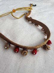 Guttu pusalu choker with cylindrical beads & corals-Silver Neckpiece-PL-House of Taamara