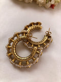 Half hoop earrings with antique pearls and kundan-Earrings-PL-House of Taamara