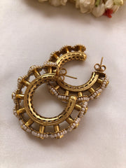 Half hoop earrings with antique style pearls & kundan-Earrings-PL-House of Taamara