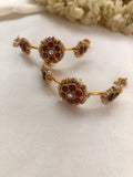 Half hoop earrings with kundan & ruby flower and pearls-Earrings-PL-House of Taamara