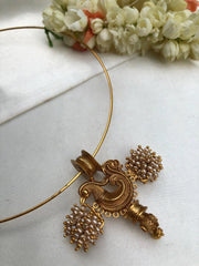 Hasli with Peacock pendant with bobin & pearls bunch-Silver Neckpiece-pl-House of Taamara