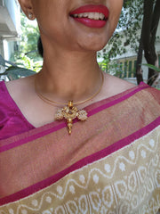 Hasli with Peacock pendant with bobin & pearls bunch-Silver Neckpiece-pl-House of Taamara