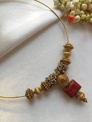 Hasli with antique style beads, coral & pearls bunch-Silver Neckpiece-PL-House of Taamara