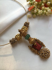 Hasli with green pumpkin bead, coral & pearls bunch pendant-Silver Neckpiece-PL-House of Taamara