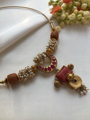 Hasli with kundan chaand, pearls bunch & antique beads pendant-Silver Neckpiece-PL-House of Taamara