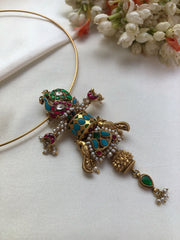 Hasli with kundan pendant-Silver Neckpiece-PL-House of Taamara