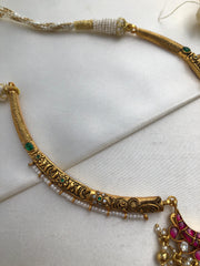 Hasli with kundan pendant and bunch pearls-Silver Neckpiece-PL-House of Taamara