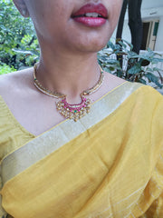 Hasli with kundan pendant and bunch pearls-Silver Neckpiece-PL-House of Taamara