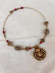 Hasli with nagroo & pearls bunch and antique beads with coral pendant-Silver Neckpiece-PL-House of Taamara