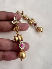 Gold polish kundan & ruby hangings with pearls