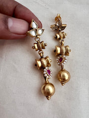 Gold polish kundan & ruby hangings with pearls