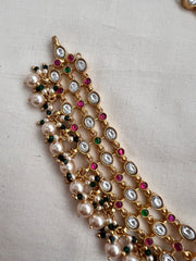 Gold polish kundan, ruby & emerald statement necklace with pearls