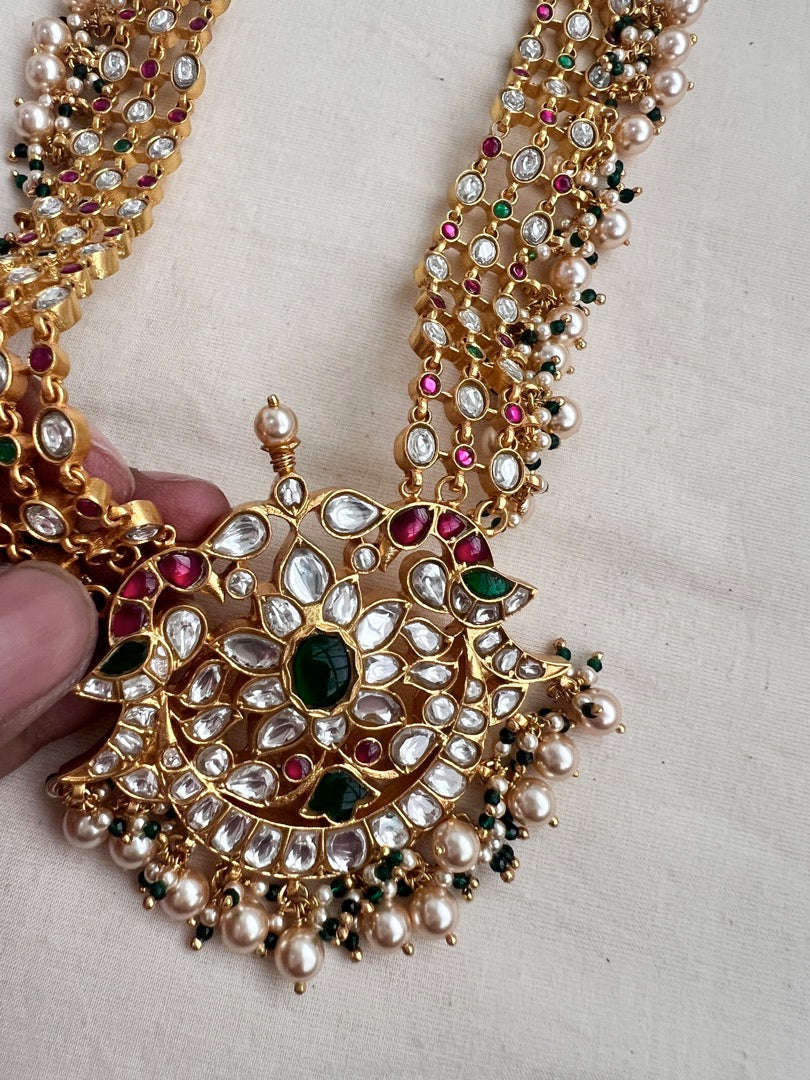 Gold polish kundan, ruby & emerald statement necklace with pearls