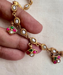 Gold polish kundan, ruby and emerald single line necklace
