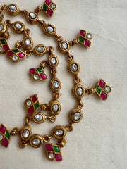 Gold polish kundan, ruby and emerald single line necklace