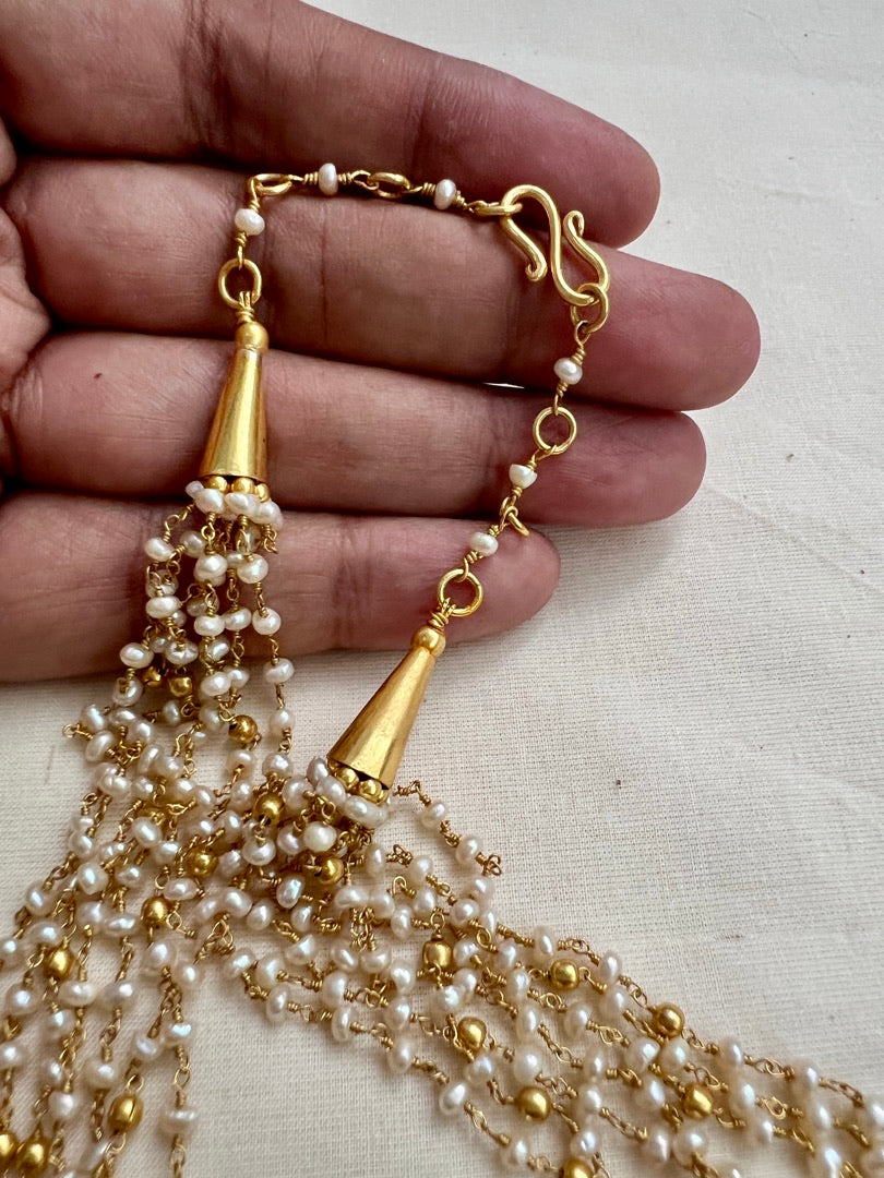 Multilayer Gold polish pearls and beads chain
