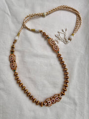 Gold polish kundan, ruby & emerald pendant necklace with nakash beads