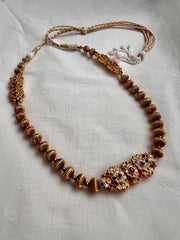 Gold polish kundan, ruby & emerald pendant necklace with nakash beads