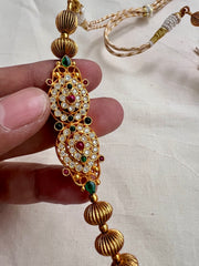 Gold polish kundan, ruby & emerald pendant necklace with nakash beads