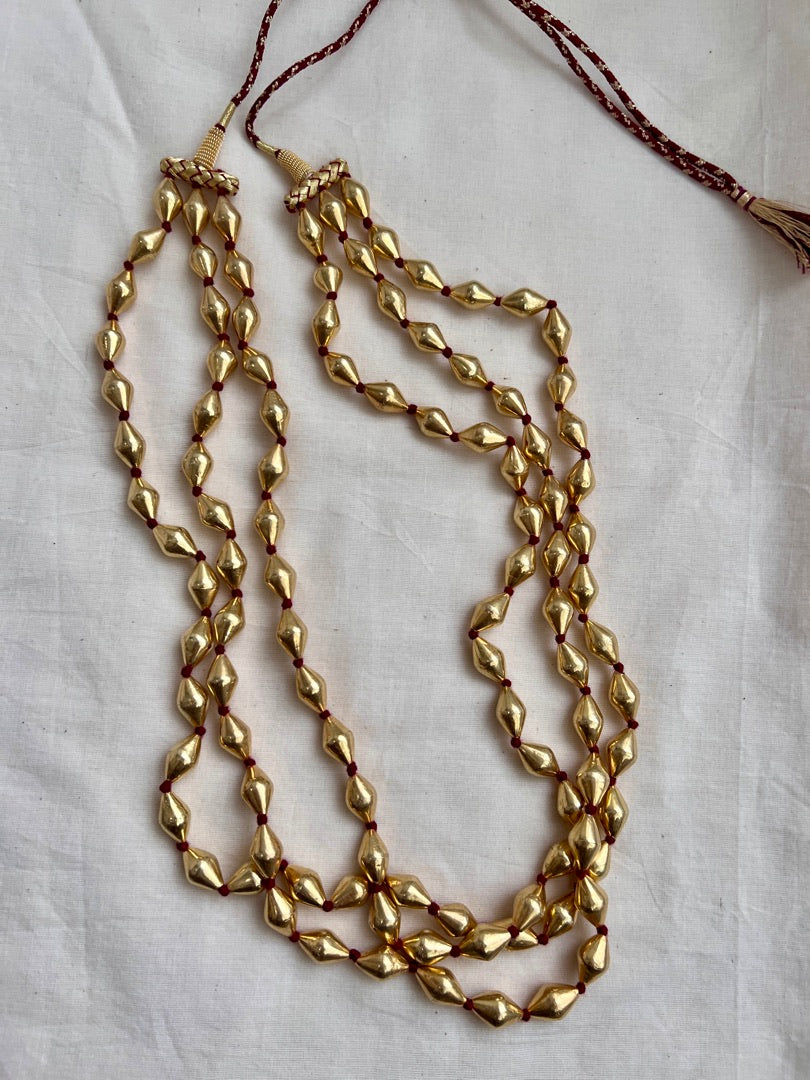 Gold polish three layer dholki beads chain