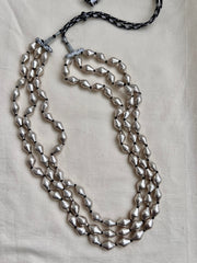 Silver dholki beads  3 layer chain