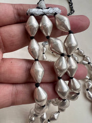 Silver dholki beads  3 layer chain