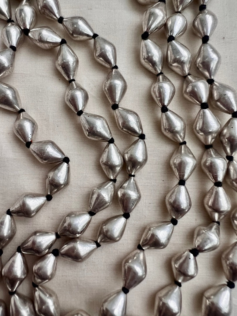 Silver dholki beads  3 layer chain