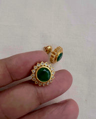 Gold polish zircon and green stone studs