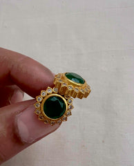Gold polish zircon and green stone studs