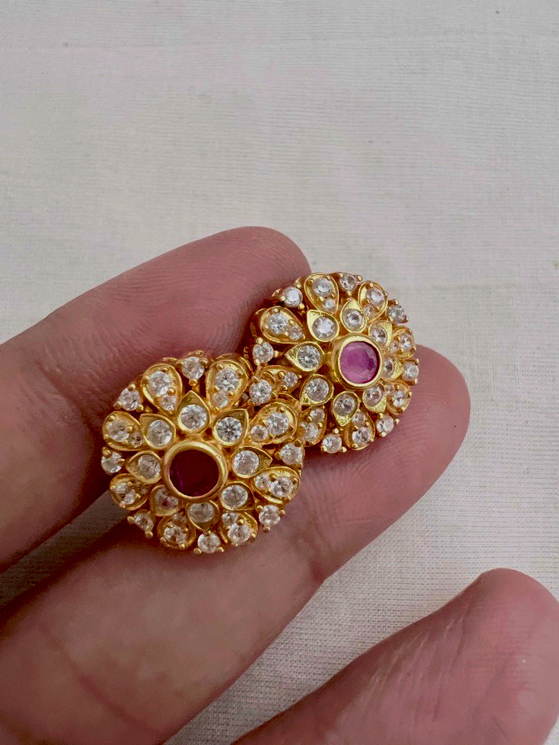 Gold polish zircon and ruby studs
