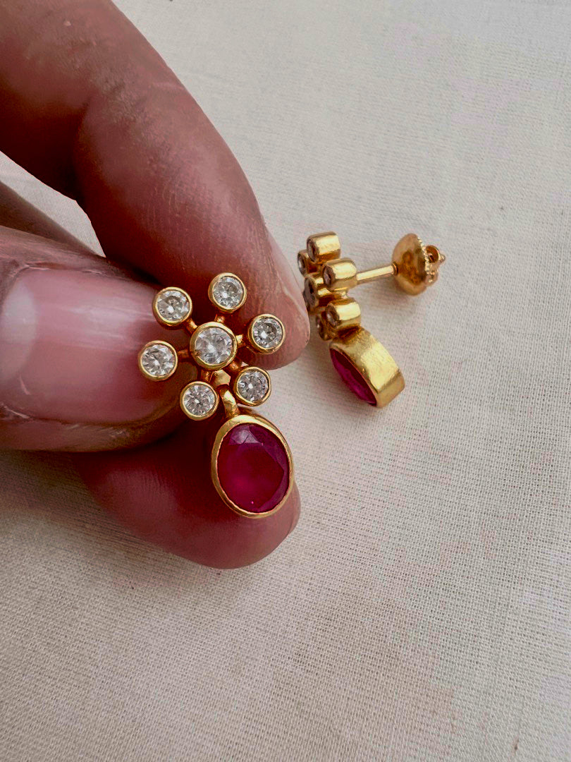 Gold polish zircon and ruby studs