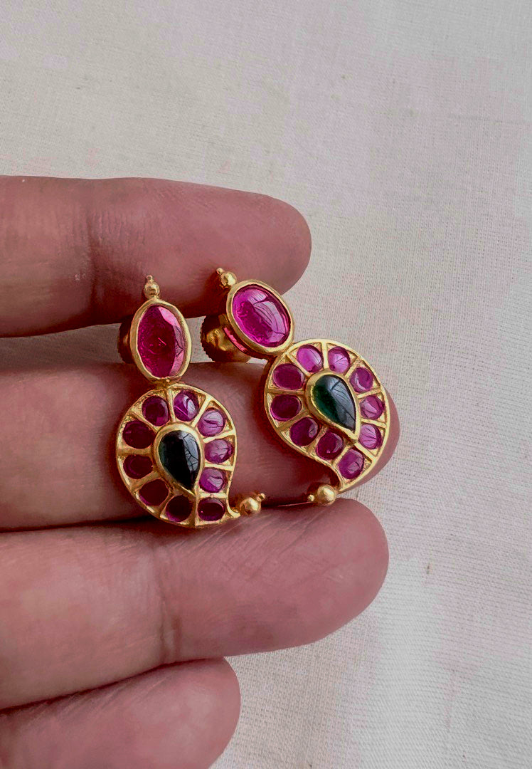Gold polish pink and green mango studs