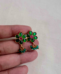 Gold polish emerald and ruby studs