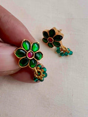 Gold polish emerald and ruby studs