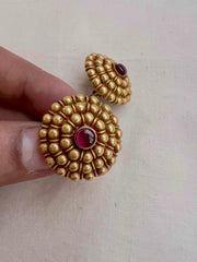 Antique gold polish ruby studs