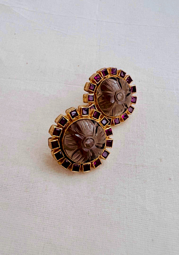Gold polish ruby and labradorite stone studs