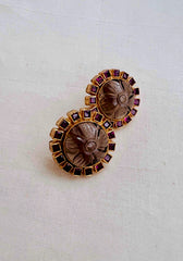 Gold polish ruby and labradorite stone studs