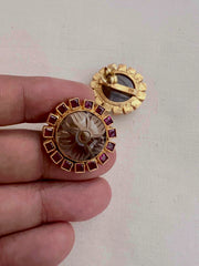 Gold polish ruby and labradorite stone studs