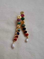 Gold polish navrathana long earrings