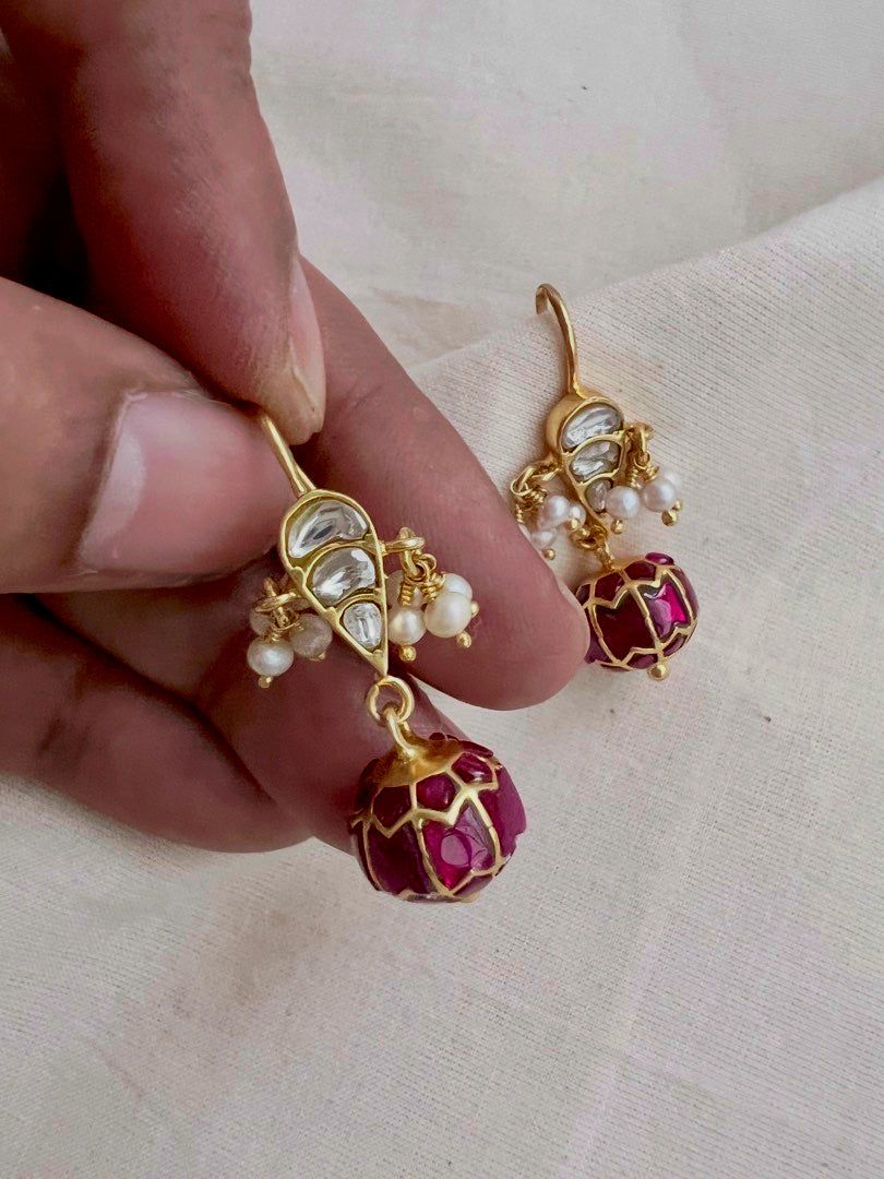 Gold polish kundan and ruby hangings