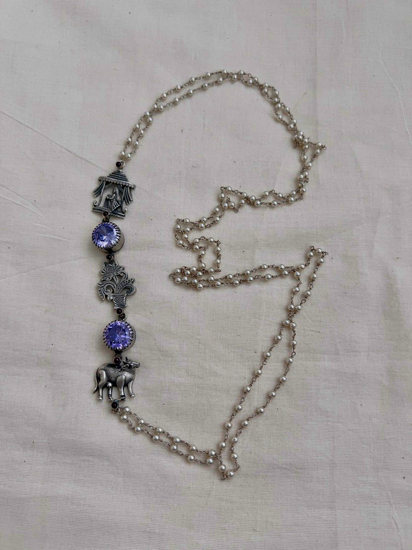 Purple stone with nakash & pearl side mope long chain