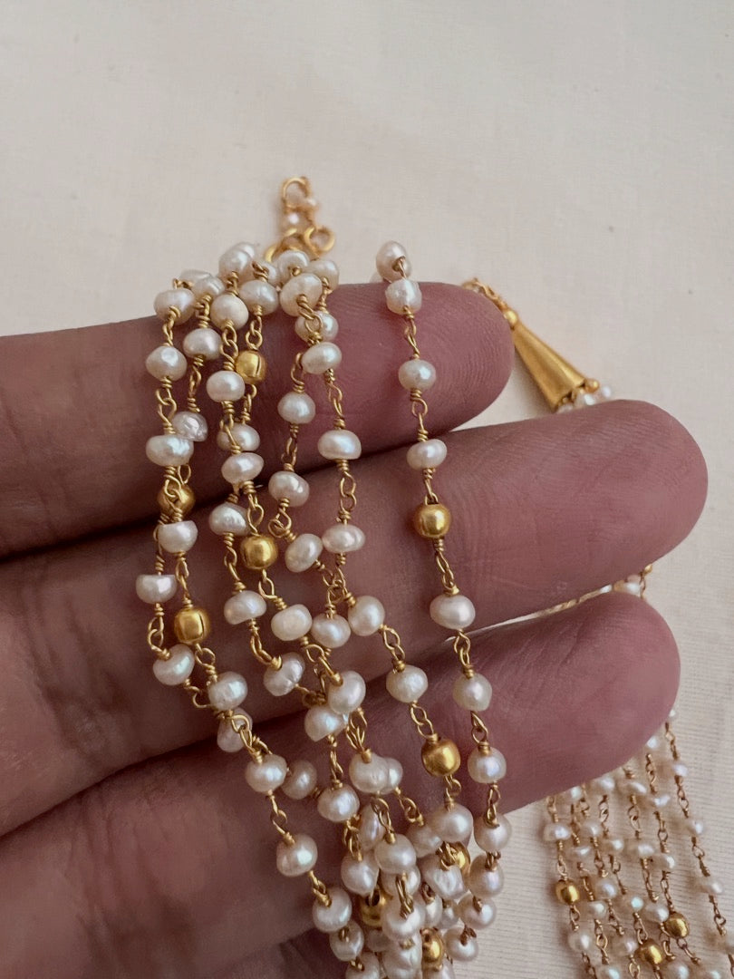 Gold polish Multi layer pearl bunch chain