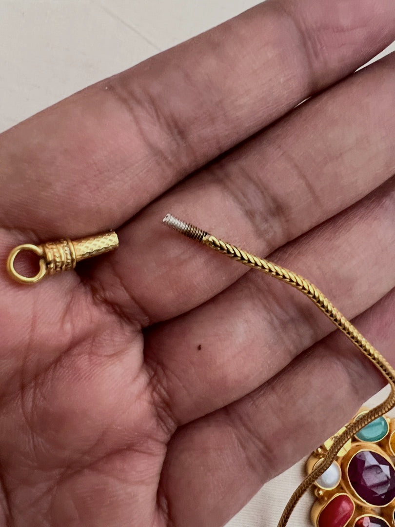 Gold polish navrathana pendant with chain