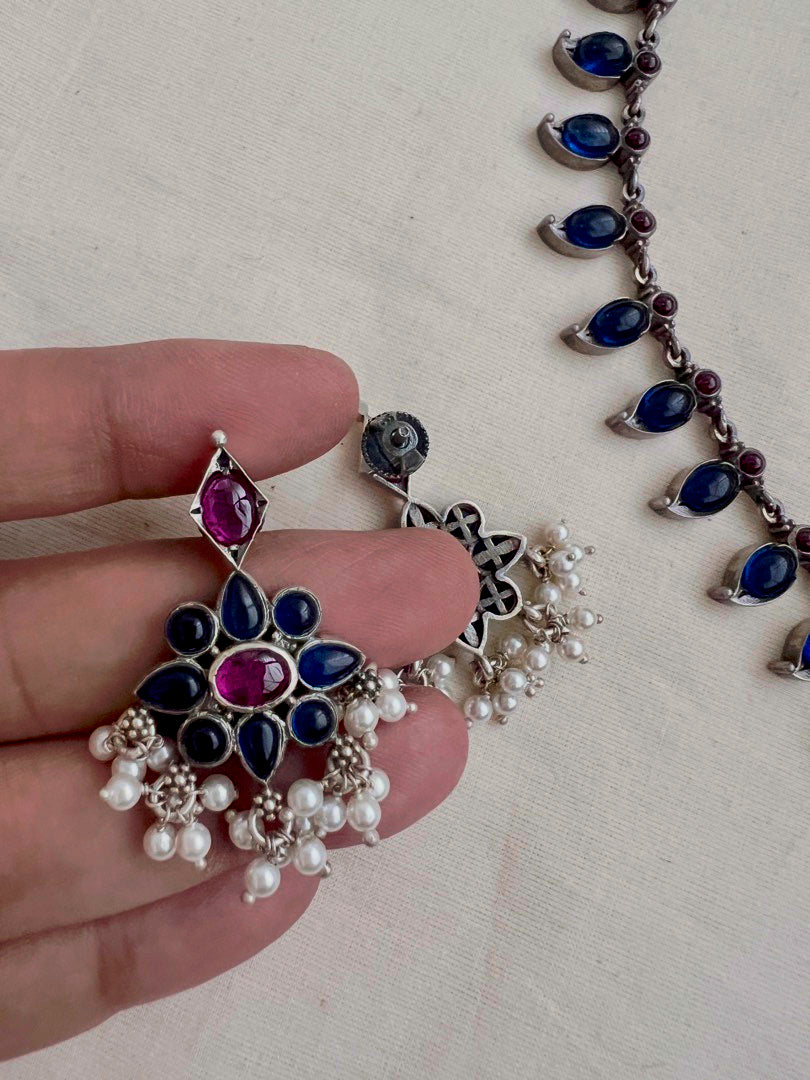 Blue and pink mango necklace with earrings, SET