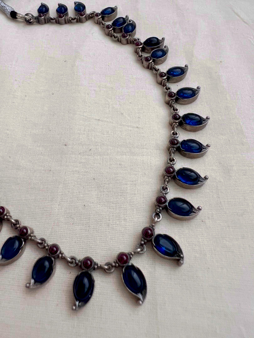 Blue and pink mango necklace with earrings, SET
