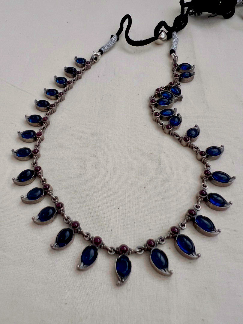 Blue and pink mango necklace with earrings, SET