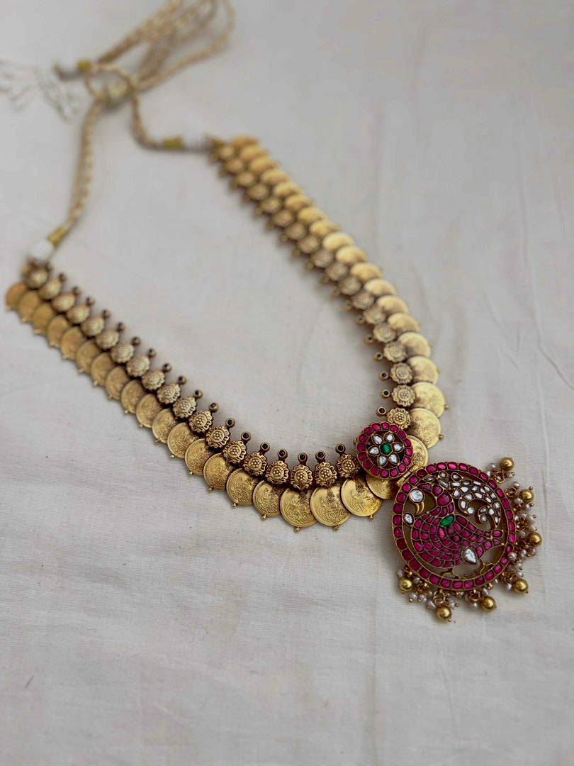 Kasumala with detachable kundan, ruby & emerald peacock pendant