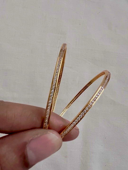 Gold polish cubic zircon bangles, PAIR