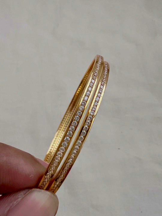 Gold polish cubic zircon bangles, PAIR
